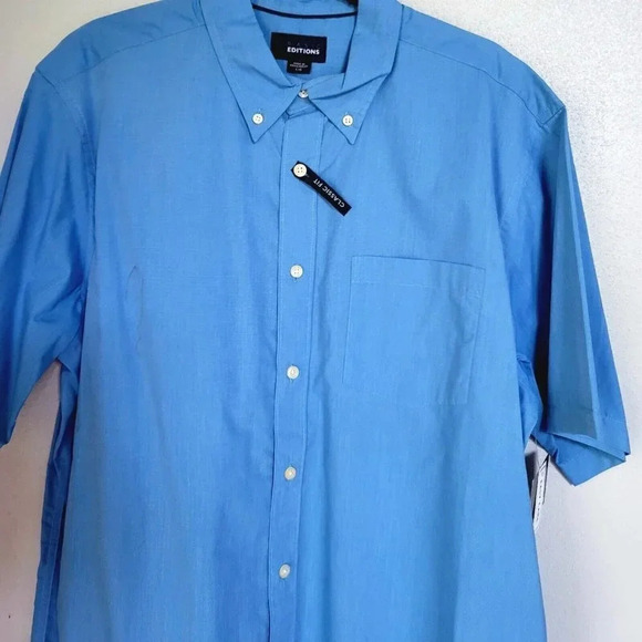 Basic Editions Shirt Mens Large Royal Blue Button Up Short Sleeve Casual Cotton - Picture 4 of 5